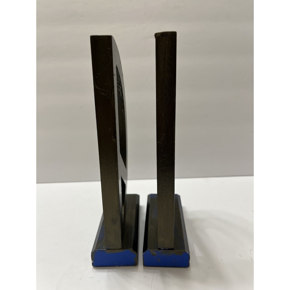 Peace Sign Bookends Wood Painted Black Over Blue 8x4" Lightweight Decorative - Picture 2 of 7